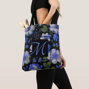 Bolso De Tela Elegantes flores retro elegantes de color blanco a