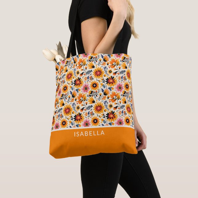 Bolso De Tela Elegantes flores silvestres florales personalizan  (Detalle)