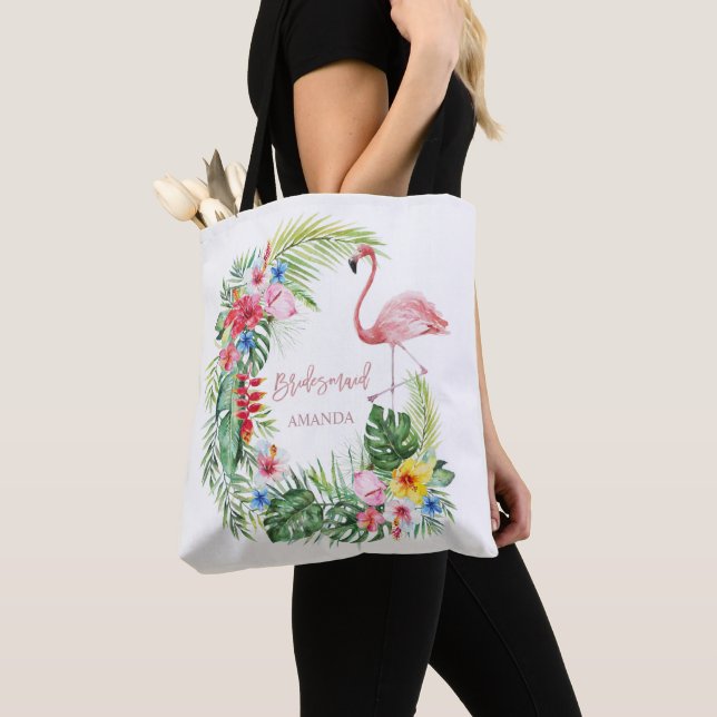 Bolso De Tela Elegantes flores tropicales Flamingo Bridesmaid (Detalle)