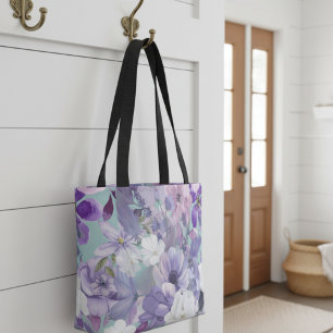 Bolso De Tela Elegantes Flores Y Flores Silvestres Púrpura Y Vio