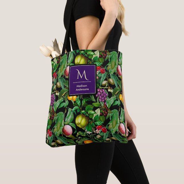 Bolso De Tela Elegantes frutas tropicales monograma de patrón ne (Detalle)