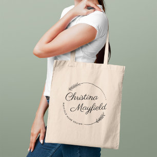 Bolso De Tela Elegantes Hojas Redondas Nombre Personalizado Nego