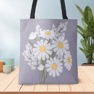 Bolso De Tela Elegantes margaritas blancas florales en la lavand