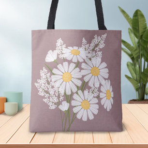 Bolso De Tela Elegantes margaritas blancas florales en rosado