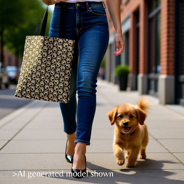 Bolso De Tela Elegantes patas de perro marrones  (Elegant Brown Dog Paw Print Pattern Tote Bag)
