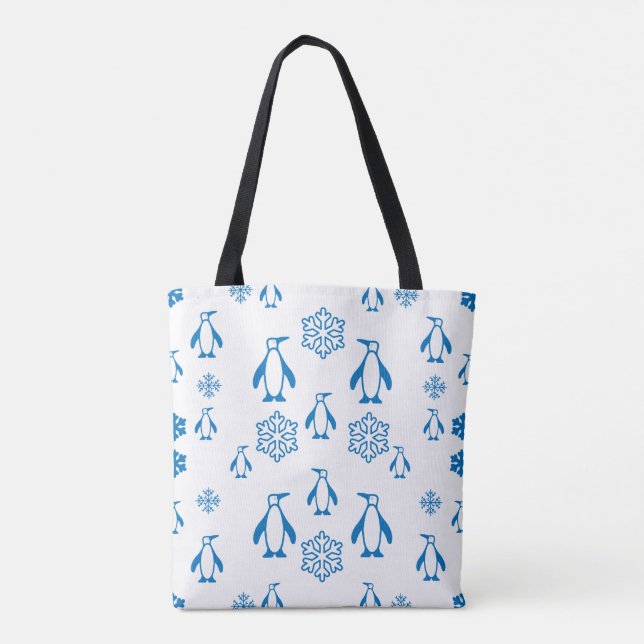 Bolso De Tela Elegantes Pingüinos Azules Con Patrón De Copos De  (Reverso)