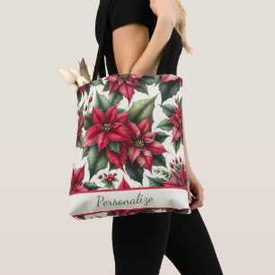 Bolso De Tela Elegantes Poinsettias Rojas Hojas Verdes Personali