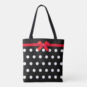 Bolso De Tela Elegantes puntos de Polka Blanco con cinta roja