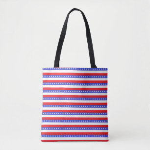 Bolso De Tela Elegantes rayas azules rojas y blancas