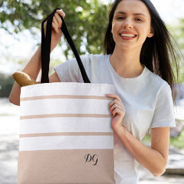 Bolso De Tela Elegantes rayas modernas y negrita Monograma marró