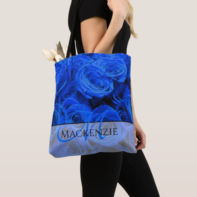 Bolso De Tela Elegantes rosas azules flores azules florales azul (Detalle)