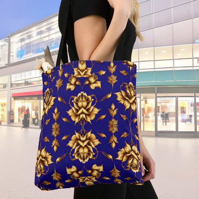 Bolso De Tela Elegantes rosas dorados sobre el azul real (Subido por el creador)