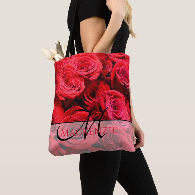 Bolso De Tela Elegantes rosas rojas flores rojas florales rojas (Detalle)
