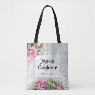 Bolso De Tela Elegantes rosas rosas y peonías en Boda Verde azul