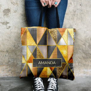 Bolso De Tela Elegantes triángulos geométricos de plata negra do