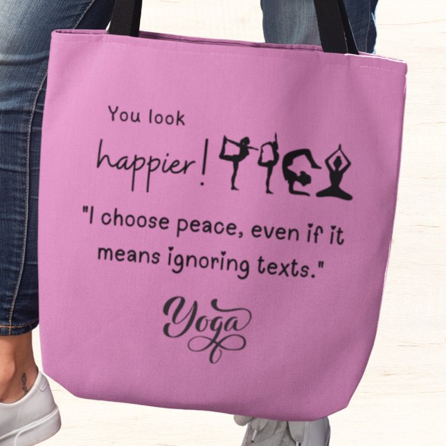 Bolso De Tela Elegí la paz, aunque signifique ignorar los textos (You look happier! "I chose peace, even if it means ignoring texts")
