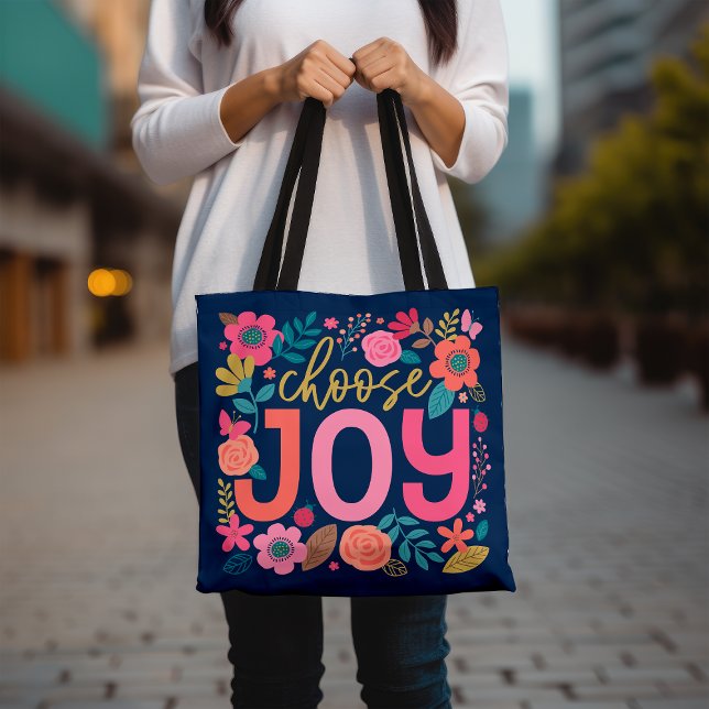 Bolso De Tela Elegir joy Floral Tote Bag, cita Inspiradora (Subido por el creador)