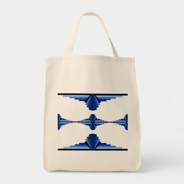 Bolso De Tela Elementos Art deco en azul oscuro (Frente)
