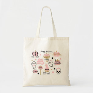 Bolso De Tela Elementos de Halloween rosa y negro