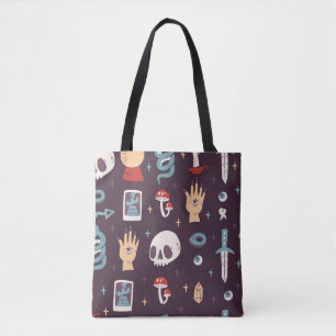 Bolso De Tela Elementos mágicos: cráneo, tarot sin costuras