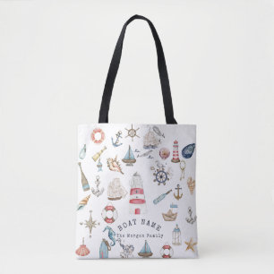 Bolso De Tela Elementos náuticos de acuarela Marinero