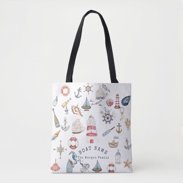 Bolso De Tela Elementos náuticos de acuarela Marinero (Anverso)