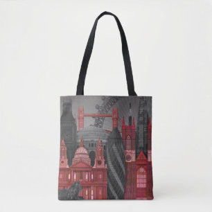 Bolso De Tela Elevaciones de Londres por la noche - rojo