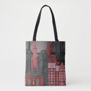 Bolso De Tela Elevaciones de Nueva York por noche - Rojo