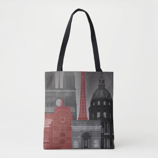 Bolso De Tela Elevaciones de París por la noche - rojo (Anverso)