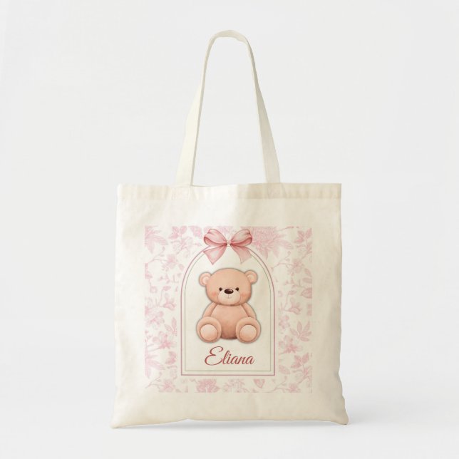 Bolso De Tela Eliana | Diseño de guardería de osito rosado perso (Frente)