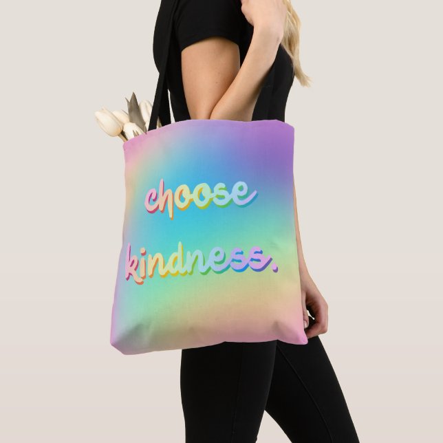 Bolso De Tela "Elige Amabilidad". Tote gradiente de arcoiris pas (Detalle)