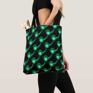 Bolso De Tela ÉLIPSE Fractal Verde vibrante esferas en negro