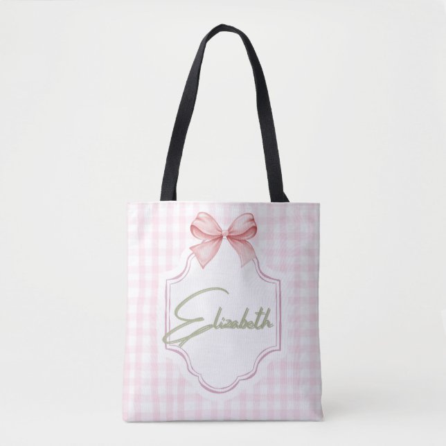 Bolso De Tela Elizabeth Baby Nursery Gingham Personalizada (Anverso)