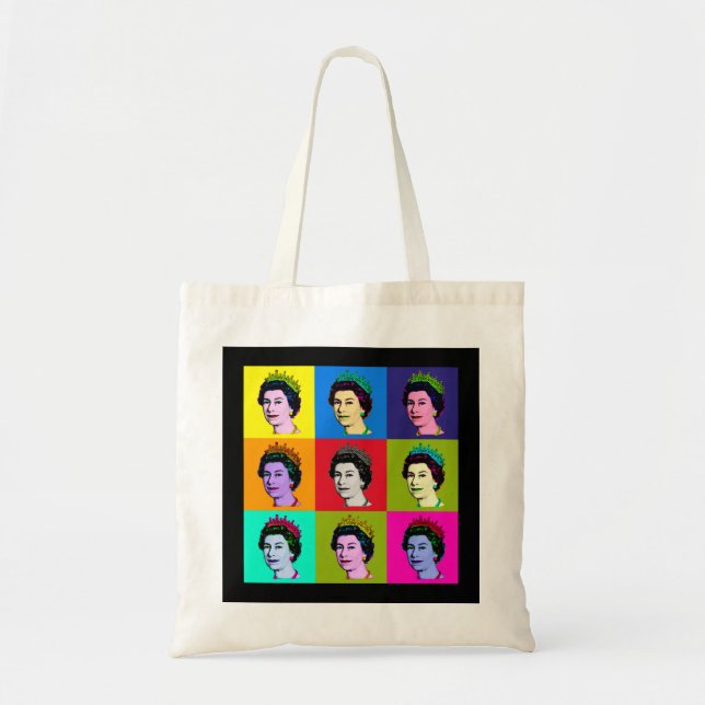 Bolso De Tela Elizabeth Nine Square Tiles pop Art Queen of Engla (Frente)