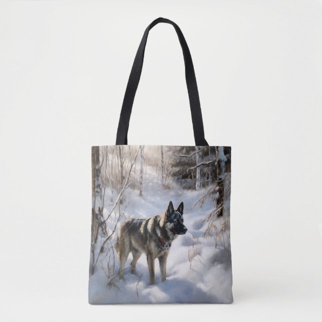 Bolso De Tela Elkhound noruego deja que nieve Navidades (Anverso)