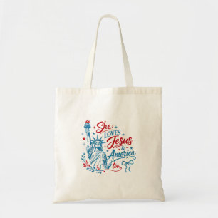 Bolso De Tela Ella Ama a Jesús y a América También 4 de Julio Cr