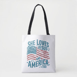 Bolso De Tela Ella Ama a Jesús y a América También Bandera de EE