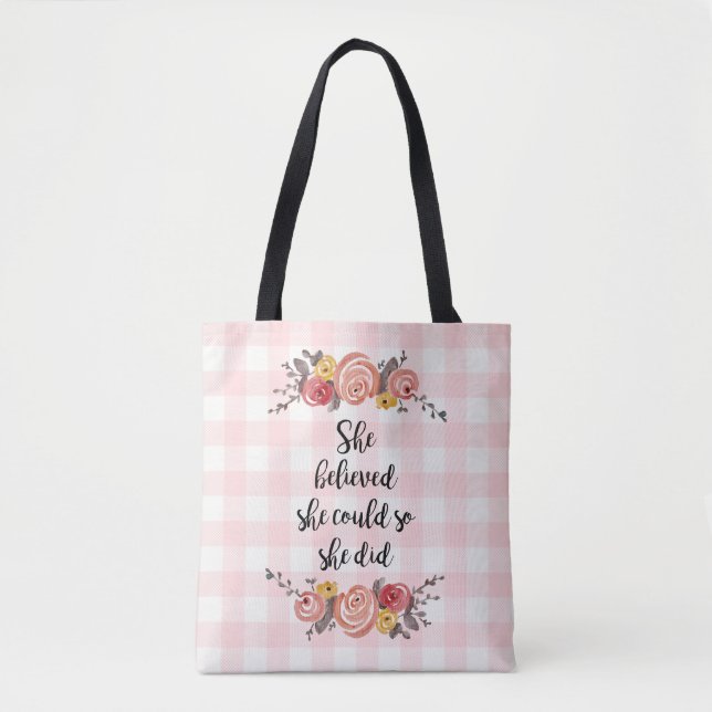Bolso De Tela Ella Creía Que Podía Florar La Pintura De Gingham (Anverso)