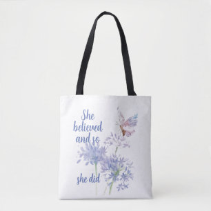 Bolso De Tela Ella creyó y así cita motivacional mariposa