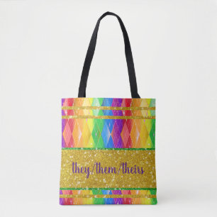 Bolso De Tela ellos son su pronombre argyle arcoiris purpurina