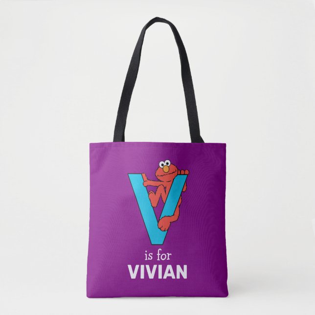 Bolso De Tela Elmo Alphabet | V Azul (Anverso)