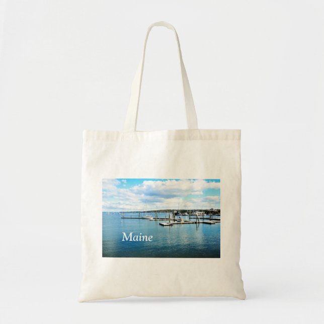 Bolso De Tela embarcaciones y muelles en la costa de Maine (Frente)