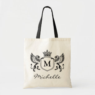Bolso De Tela Emblema de corona real moderna con leones en letra