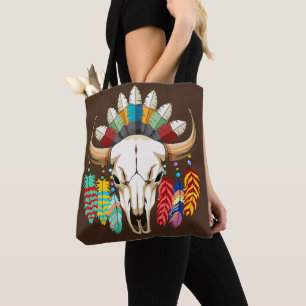 Bolso De Tela Emblema de cráneo de búfalo nativo americano