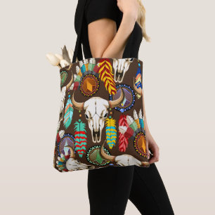 Bolso De Tela Emblema de cráneo de búfalo nativo americano