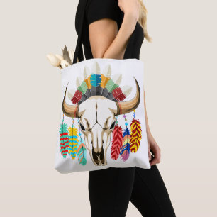Bolso De Tela Emblema de cráneo de búfalo nativo americano