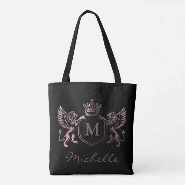 Bolso De Tela Emblema de la Corona Real Leones Monograma Script  (Reverso)