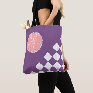 Bolso De Tela Emblema de Sakura japonés y patrón de cuadros
