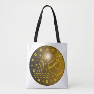Bolso De Tela Emblema del Zodiaco Acuario   Símbolo Celestial Mí