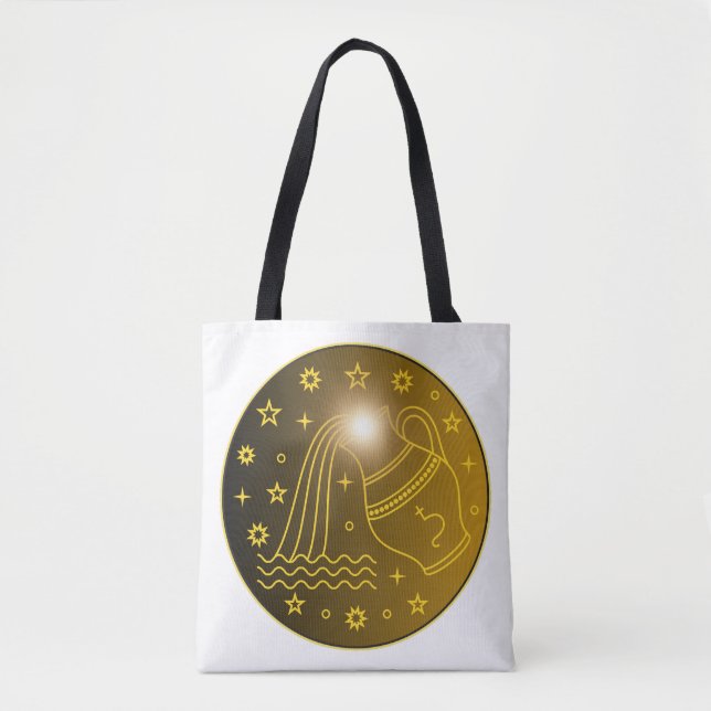 Bolso De Tela Emblema del Zodiaco Acuario | Símbolo Celestial Mí (Anverso)